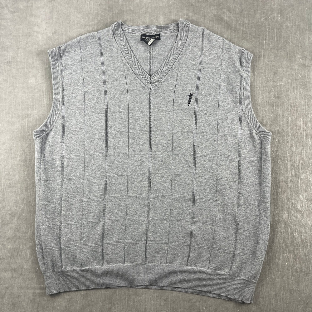 Fairway Outfitters Mens XXL Gray Sweater Vest V-Neck Cotton Golf Embroidered